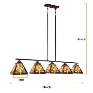 5-Light Tiffany Style Stained Glass Pendant Chandelier – Amber Brown