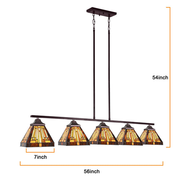 5-Light Tiffany Style Stained Glass Pendant Chandelier – Amber Brown
