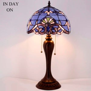 Tiffany Stained Glass Table Lamp – Blue Purple Baroque, 12"W x 22"H