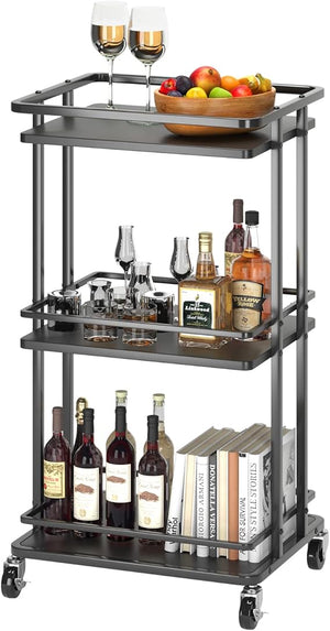 3-Tier Rolling Bar Cart with Wheels