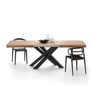 Extendable Dining Table, Rustic Oak with Black Crossed Legs, Seats 6–10