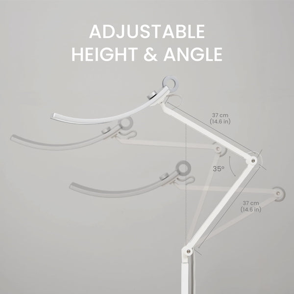 e-Reading Floor Lamp – Dimmable, 13 Color Modes, Adjustable Arm, Matte Silver