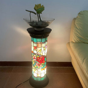 Rose Flower Tiffany Stained Glass Floor Lamp, 26"