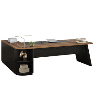 L-Shaped Executive Desk with Cabinet and Storage Shelves