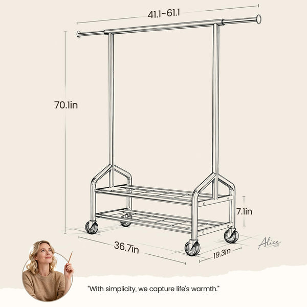 Heavy Duty Rolling Clothes Rack with Shelves