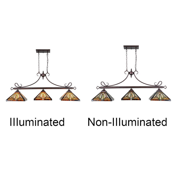 Tiffany Stained Glass 3-Light Pendant Chandelier