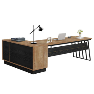 L-Shaped Executive Desk with File Cabinet and Storage Shelves