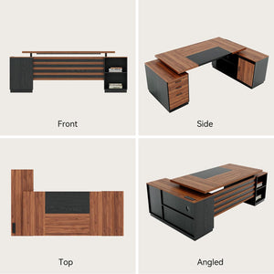 78-Inch L-Shaped Executive Desk with Power Outlet, Drawers & Storage Cabinet