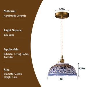 Ceramic Blue & White Porcelain Pendant Light