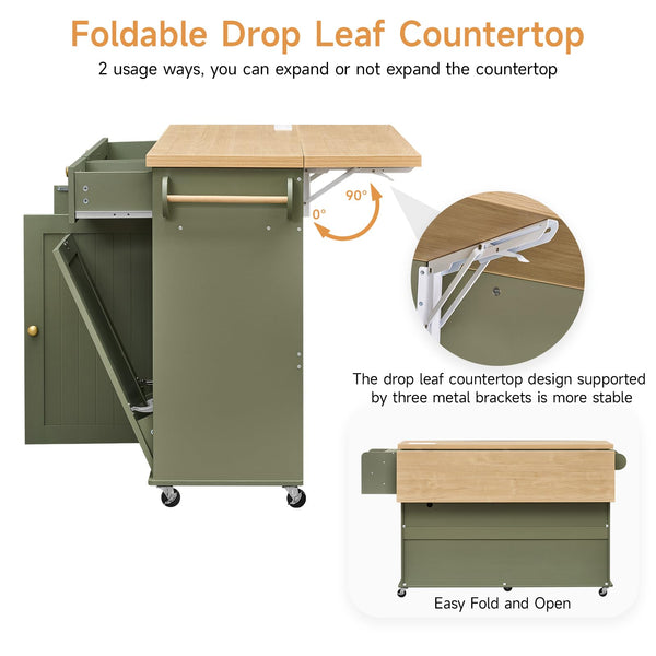 Kitchen Island with Power Outlet & Drop Leaf