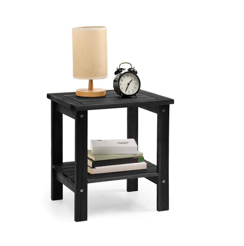 THYOI Premium Acacia Wood Outdoor Side Table, Adirondack Square Patio End Table with 2-Tier Storage Shelf, Weather-Resistant Small Table for Porch, Garden, Backyard, Poolside (Black)