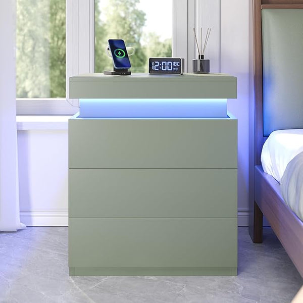 Nightstand with Charging Station and LED Lights