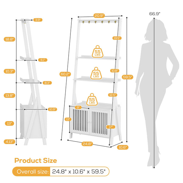 4-Tier Bamboo Ladder Bookshelf with Drawers & Hooks