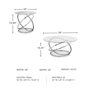 Chrome Round 3-Piece Coffee Table and End Table Set