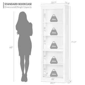 5-Tier Tall Bookshelf with Adjustable Shelves