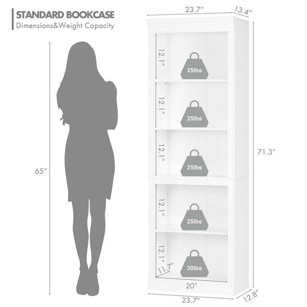 5-Tier Tall Bookshelf with Adjustable Shelves
