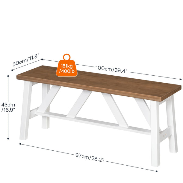Bamboo Dining Bench — Farmhouse Style, Walnut + White