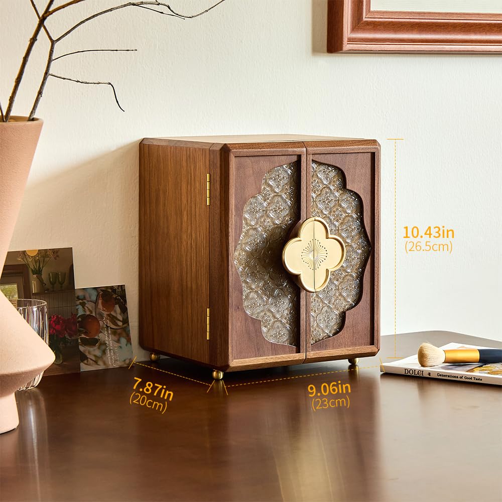 Black Walnut Wood Jewelry Box with Velvet Lining & Magnetic Closure