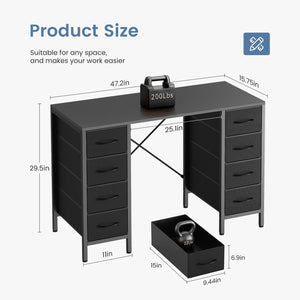 47" Computer Desk with 8 Fabric Drawers & X-Brace Storage