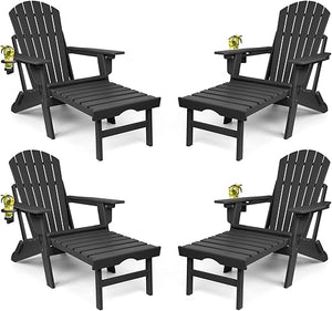 Adjustable Folding Adirondack Chair with Ottoman & Cup Holder