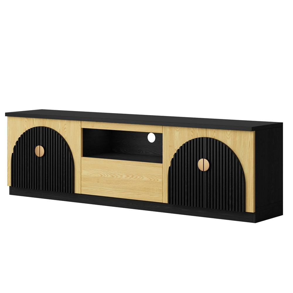 71 Inch Fluted TV Stand with Arched Doors & Storage