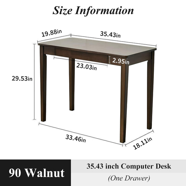 Solid Wood Computer Desk with Drawers – Mid-Century Modern Writing Desk