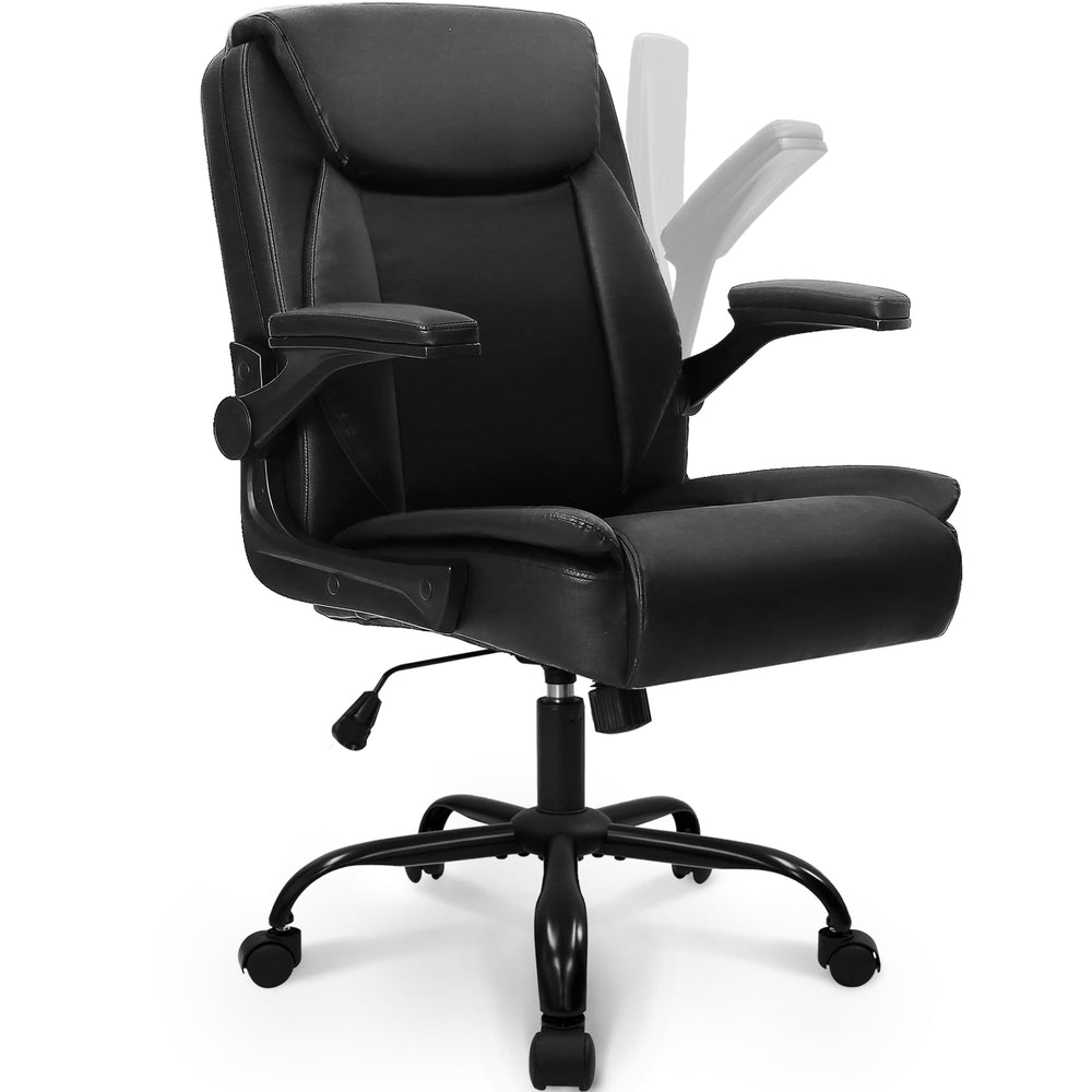 Ergonomic Mid-Back PU Leather Office Chair with Flip-Up Armrests