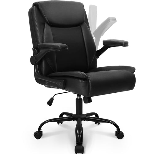Ergonomic Mid-Back PU Leather Office Chair with Flip-Up Armrests