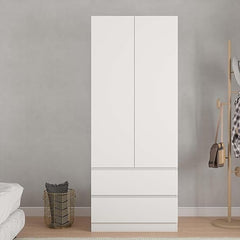 4-Door Armoire Wardrobe with Drawers & Hanging Rod