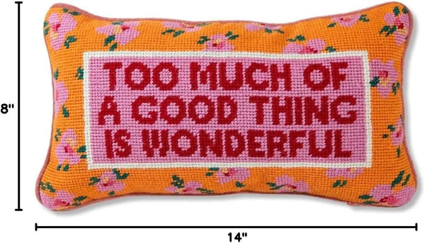 Coral Needlepoint Throw Pillow – Wool Embroidered Accent Pillow 8" x 14"