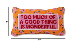 Coral Needlepoint Throw Pillow – Wool Embroidered Accent Pillow 8" x 14"