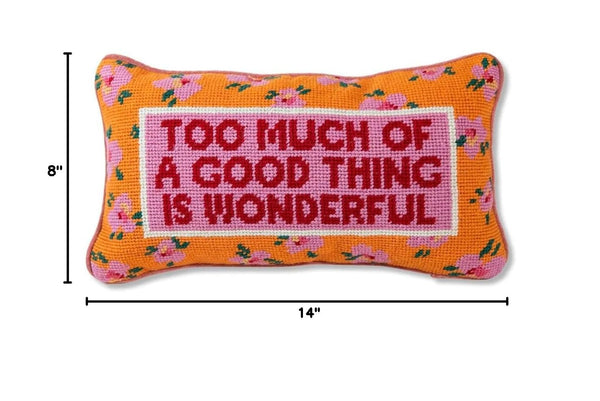 Coral Needlepoint Throw Pillow – Wool Embroidered Accent Pillow 8" x 14"