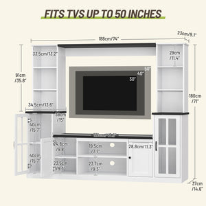 74'' Wall Unit Entertainment Center with LED & Power Outlets