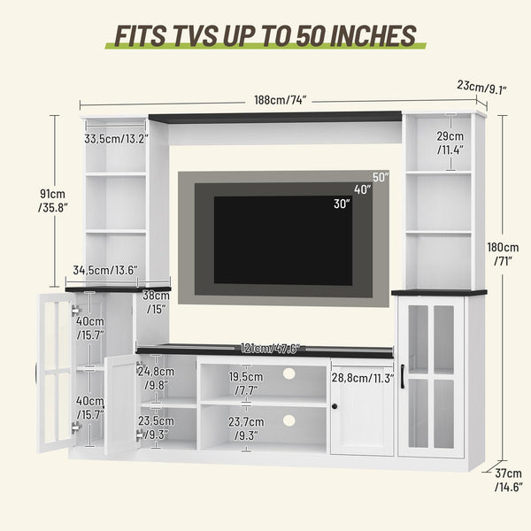 74'' Wall Unit Entertainment Center with LED & Power Outlets