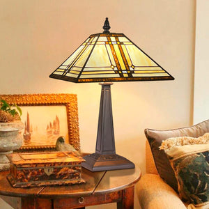 Tiffany Style Stained Glass Table Lamp – Cream, 12x19 Inch