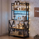 Yaheetech Kitchen Bakers Rack with Power Outlet & LED Lights, 5 Tiers Coffee Bar Table with 8 S Hooks, 64 Inches Tall Microwave Oven Stand with Storage for Spices, Pots, Gray