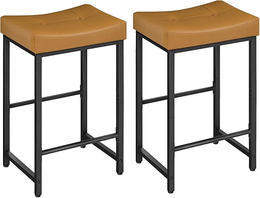PU Leather Counter Height Bar Stools with Footrest, Set of 2
