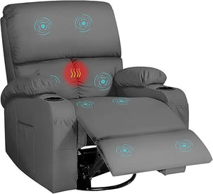 Swivel Rocker Recliner Chair with Massage, Heat & USB Charging