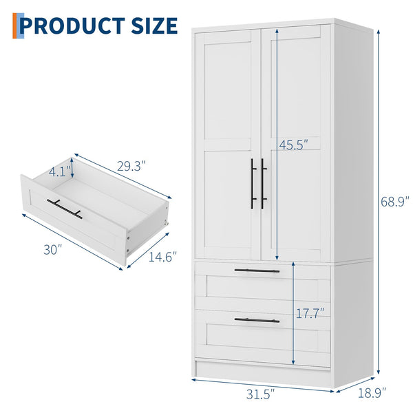 Armoire Wardrobe Closet with 2 Doors & 2 Drawers