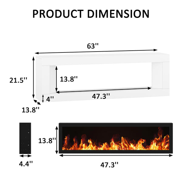 Electric Fireplace TV Stand 63 Inch with 47" Fireplace Insert