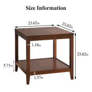 Solid Wood Square Side Table with Storage Shelf