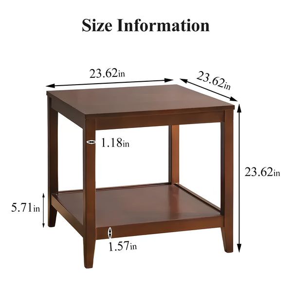 Solid Wood Square Side Table with Storage Shelf