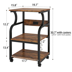 3-Tier Rolling Printer Stand with Adjustable Shelf and Power Outlets