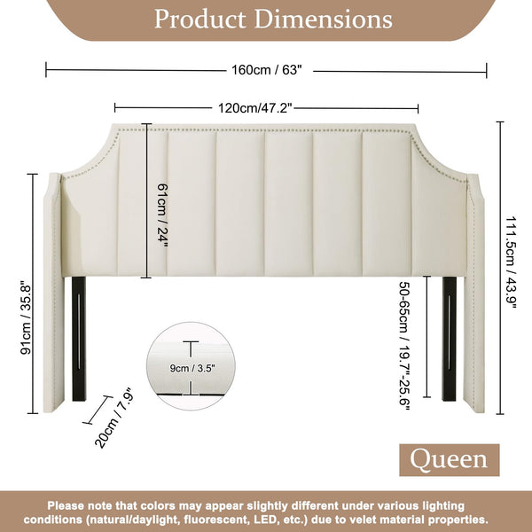 Queen Size Velvet Tufted Wingback Headboard