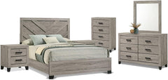 Farmhouse 6-Piece Queen Bedroom Set with Bed Frame, Dresser, Mirror, Chest & 2 Nightstands