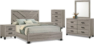 Farmhouse 6-Piece Queen Bedroom Set with Bed Frame, Dresser, Mirror, Chest & 2 Nightstands