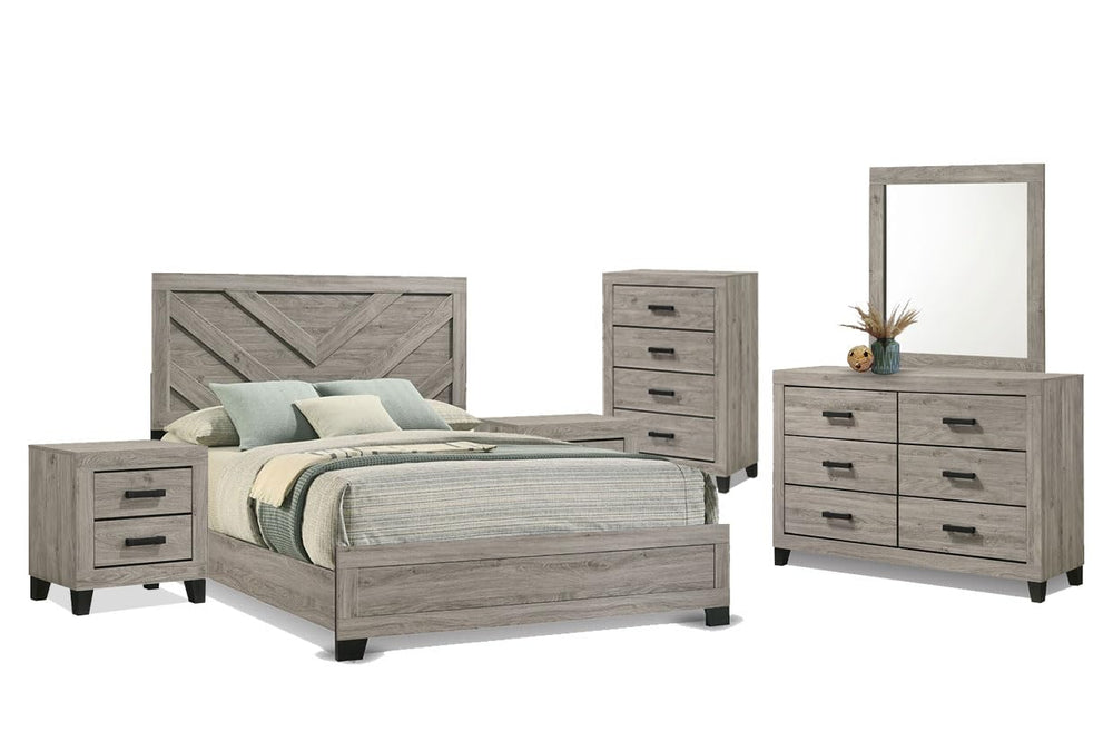 Farmhouse 6-Piece Queen Bedroom Set with Bed Frame, Dresser, Mirror, Chest & 2 Nightstands