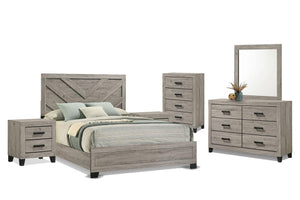Farmhouse 6-Piece Queen Bedroom Set with Bed Frame, Dresser, Mirror, Chest & 2 Nightstands