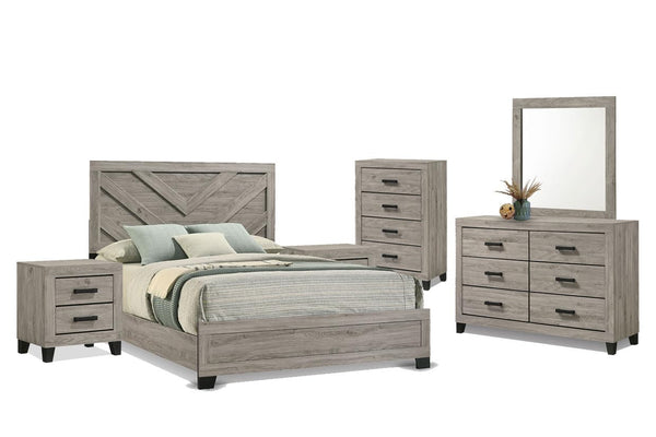 Farmhouse 6-Piece Queen Bedroom Set with Bed Frame, Dresser, Mirror, Chest & 2 Nightstands