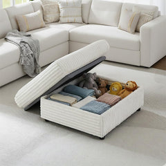 Oversized Corduroy Storage Ottoman with Foot Rest